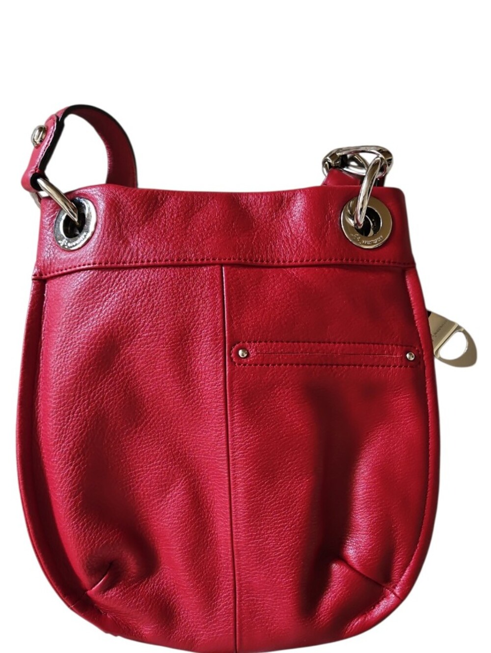 B. Makowsky Red Pebbled Leather Crossbody Bag Genuine Leather Silver Hardware - Picture 3 of 7